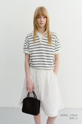 UNISEX SOFT STRIPED POLO KNIT OFF WHITE