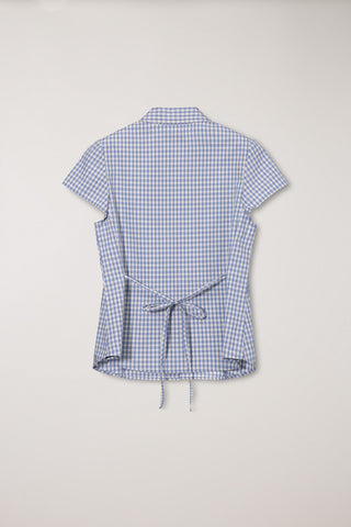 VINTAGE CAP SLEEVE SLIM SHIRT SOFT BLUE CHECK