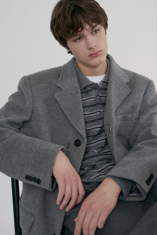 UNISEX 2-WAY 3 BUTTON CASHMERE COAT MELANGE GREY
