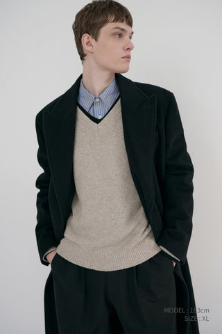 UNISEX SOFT VOLUME V-NECK SWEATER LIGHT PEBBLE
