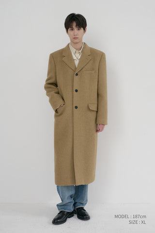 UNISEX 2-WAY 3 BUTTON BOUCLE WOOL COAT CAMEL