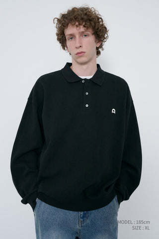 UNISEX LEATHER LOGO COLLARED T-SHIRT BLACK