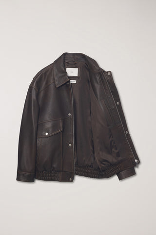 UNISEX OVERSIZED VINTAGE LEATHER BLOUSON BRUSHED BROWN