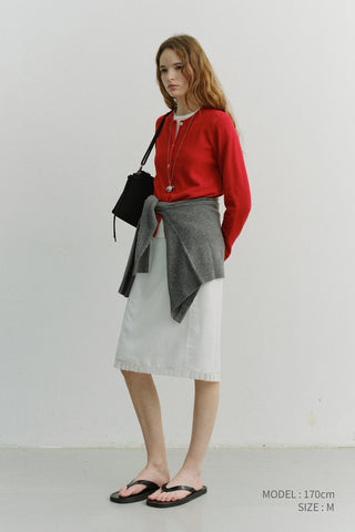ESSENTIAL CREWNECK KNIT CARDIGAN TOMATO RED