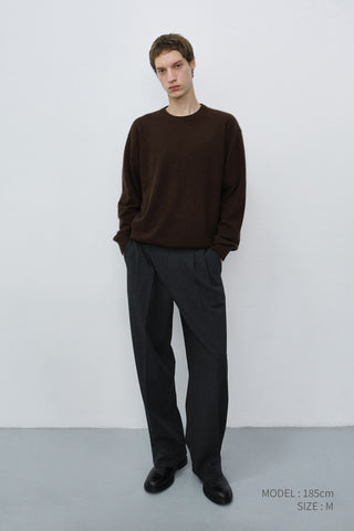 DOUBLE PLEATED WIDE SLACKS CHARCOAL GREY