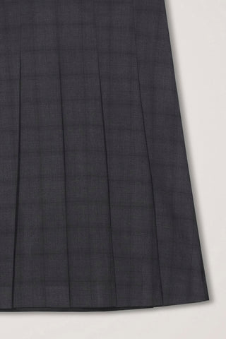 PLEATS MIDI WRAP CHECKED SKIRT CHARCOAL GREY CHECK