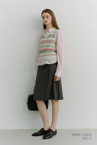 UNISEX CRAFTED STRIPED KNIT VEST IVORY MINT