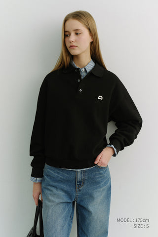 UNISEX LEATHER LOGO COLLARED T-SHIRT BLACK