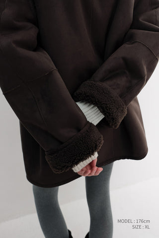 UNISEX REVERSIBLE SOFT SHEARLING HALF JACKET DARK BROWN