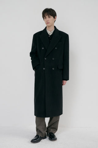UNISEX TAILORED DOUBLE-BREASTED CASHMERE COAT BLACK