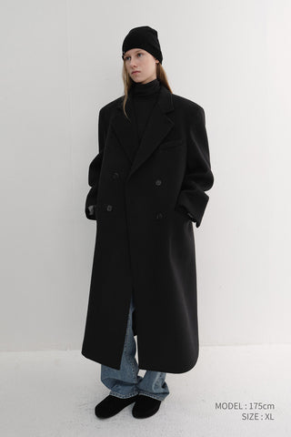 UNISEX LOOSE DOUBLE-BREASTED COAT BLACK