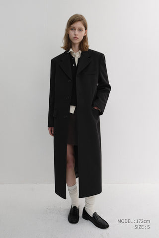 UNISEX 2-WAY 3 BUTTON CASHMERE COAT BLACK