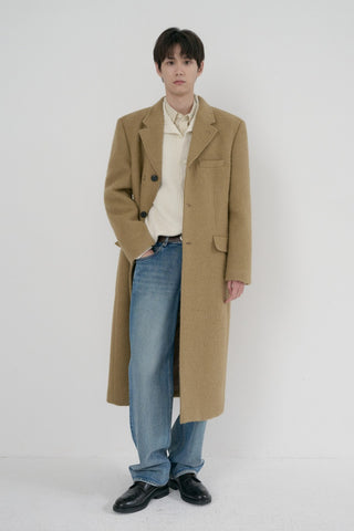 UNISEX 2-WAY 3 BUTTON BOUCLE WOOL COAT CAMEL