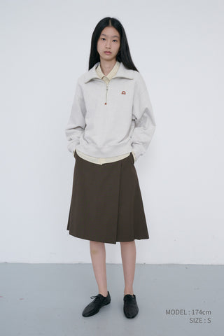 UNISEX LEATHER LOGO HALF ZIP-UP SWEATSHIRT OATMEAL MELANGE