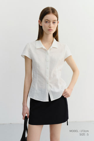 VINTAGE CAP SLEEVE SLIM SHIRT WHITE STRIPE