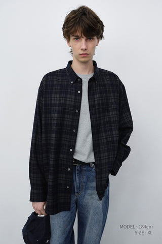 UNISEX CHECKED FLANNEL BD SHIRT DARK NAVY