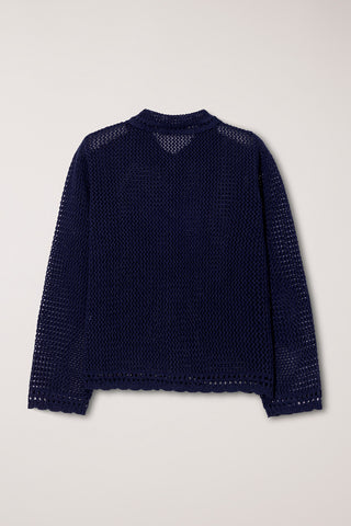 CROCHET COLLARED CARDIGAN NAVY