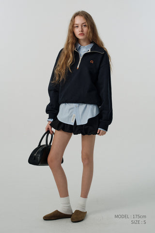 UNISEX LEATHER LOGO HALF ZIP-UP SWEATSHIRT FRENCH NAVY