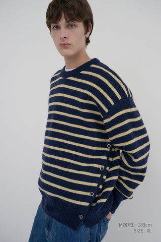 UNISEX STRIPED CHUNKY SWEATER NAVY