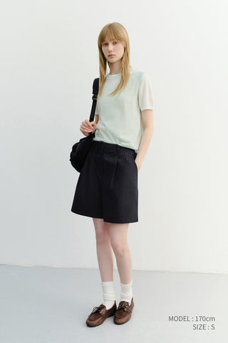 DOUBLE PLEATED BERMUDA SHORTS NAVY