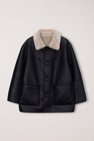 UNISEX REVERSIBLE SOFT SHEARLING HALF JACKET BLACK