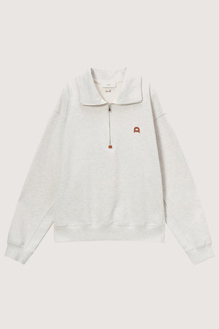 UNISEX LEATHER LOGO HALF ZIP-UP SWEATSHIRT OATMEAL MELANGE