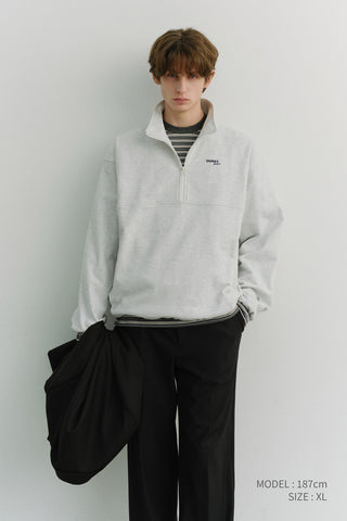 UNISEX RELAXED HALF ZIP-UP SWEATSHIRT LIGHT MELANGE GREY