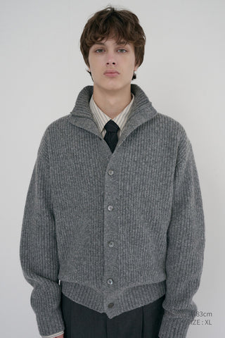 UNISEX HIGH NECK BUTTON CARDIGAN MELANGE GREY