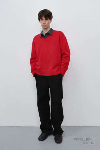UNISEX CASHMERE V-NECK SWEATER RED