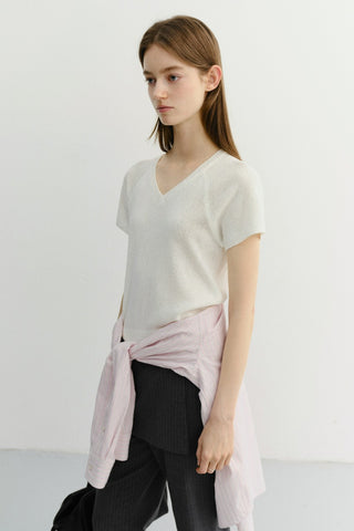 SUMMER LINEN V-NECK KNIT IVORY