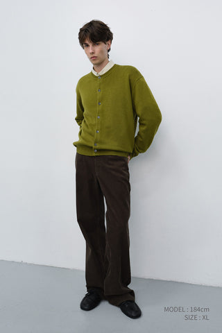 UNISEX CREWNECK KNIT CARDIGAN OLIVE GREEN