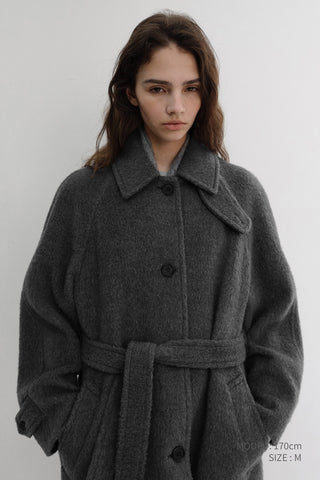 BELTED HALF COAT CHARCOAL GREY