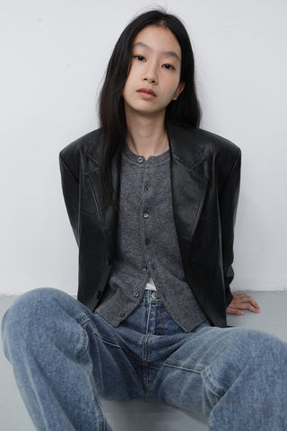 UNISEX CREWNECK KNIT CARDIGAN MELANGE GREY
