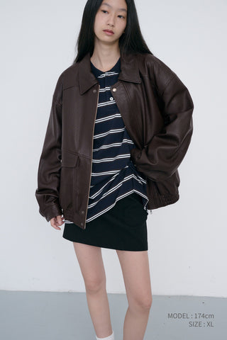 UNISEX OVERSIZED VINTAGE LEATHER BLOUSON BROWN