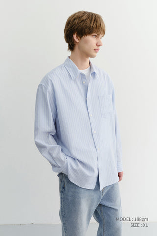 UNISEX CLASSIC STRIPED BD OVERSHIRT BLUE