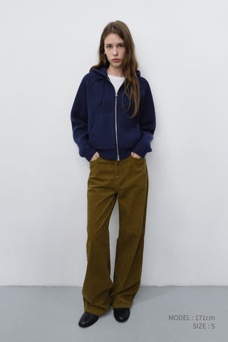 UNISEX HOODED KNIT CARDIGAN DARK BLUE