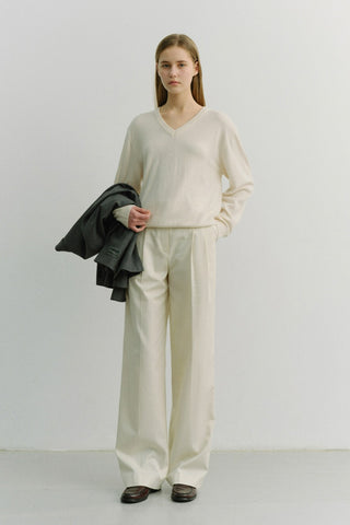 DOUBLE PLEATED CHINO SLACKS IVORY