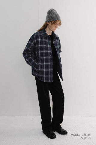 UNISEX QUILTED FLANNEL SHIRT NAVY CHECK