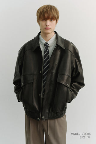 UNISEX OVERSIZED VINTAGE LEATHER BLOUSON BLACK