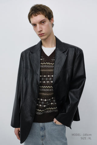 UNISEX RELAXED ALTER-LEATHER HALF JACKET BLACK