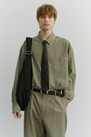 UNISEX OVERSIZED BD CHECKED SHIRT KHAKI GREEN CHECK