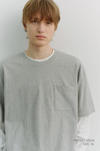 UNISEX LAYERED SET-UP T-SHIRT MELANGE GREY OFF WHITE