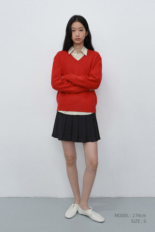 UNISEX CASHMERE V-NECK SWEATER RED