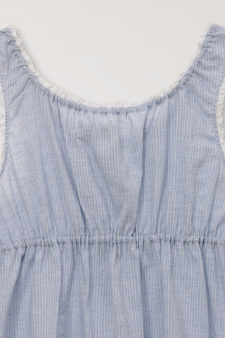 SHIRRING SLEEVELESS BLOUSE SOFT BLUE STRIPE