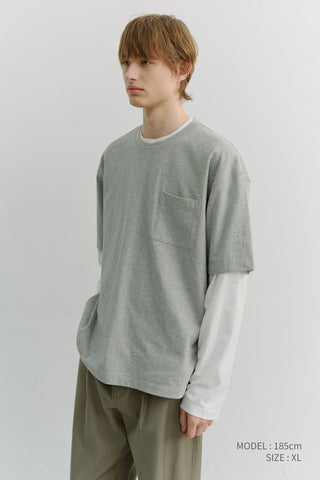 UNISEX LAYERED SET-UP T-SHIRT MELANGE GREY OFF WHITE