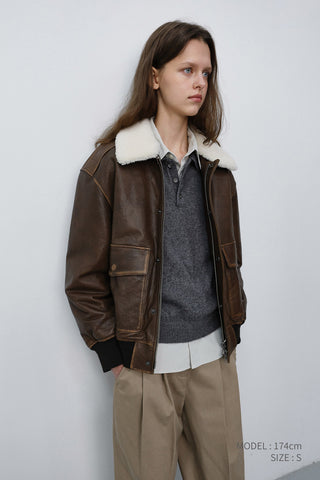 UNISEX DETACHABLE A-2 LEATHER BLOUSON BROWN