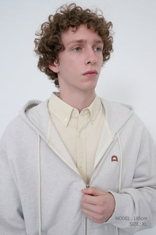 UNISEX LEATHER LOGO ZIP-UP HOODIE OATMEAL MELANGE