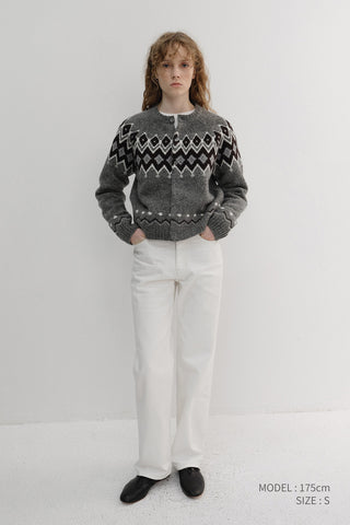[SULLYOON PICK] UNISEX CHUNKY PATTERN CARDIGAN MELANGE GREY