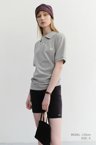UNISEX LEATHER LOGO POLO SHIRT MELANGE GREY