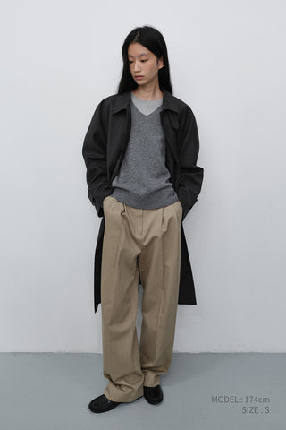 DOUBLE PLEATED WIDE CHINO SLACKS BEIGE